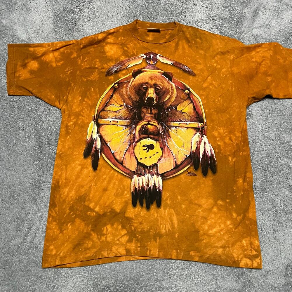 Vintage Bear Shirt L XL Orange Brown Grizzly Bear Tie Dye The Mountain Wildlife